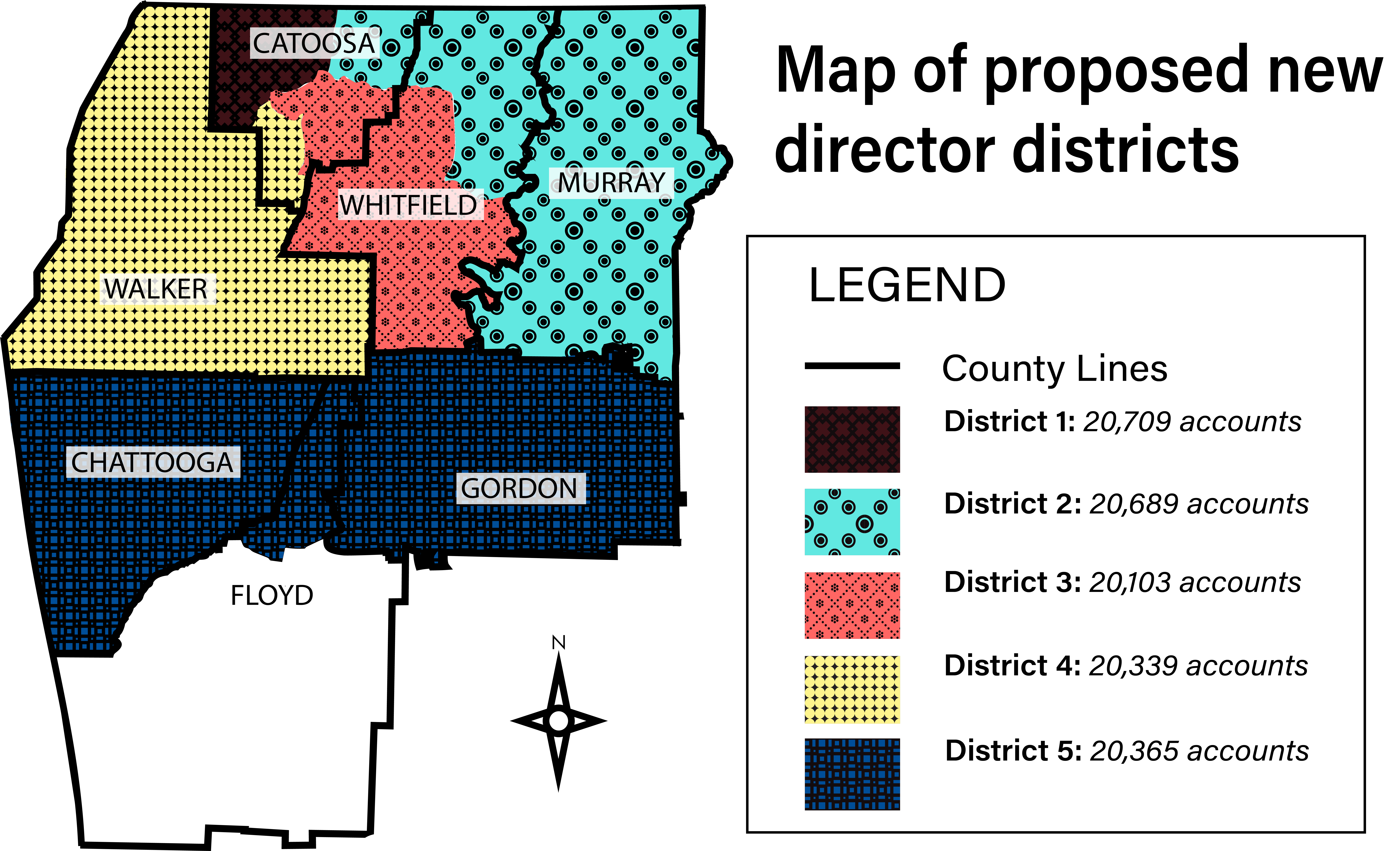 Approximate map of new districts